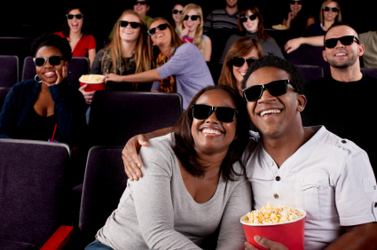 Real People Audience: Group Black Couple Watching Movie Theater 3D